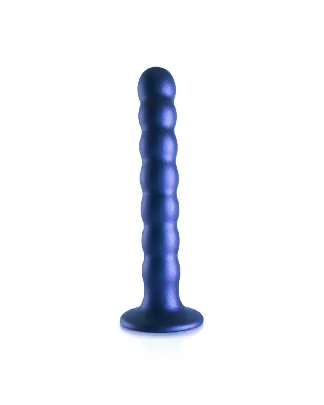 Beaded Silicone G-Spot Dildo in Metallic Blue by Ouch! Shots-4