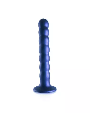 Beaded Silicone G-Spot Dildo in Metallic Blue by Ouch! Shots-4
