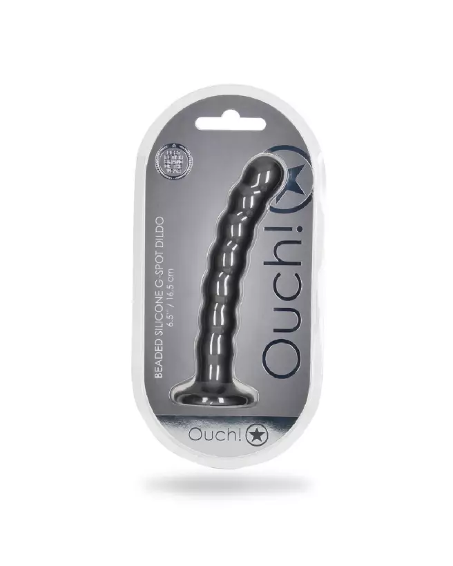 Image du Beaded Silicone G-Spot Dildo de Ouch! by Shots en couleur Gunmetal, 16.5 cm-2
