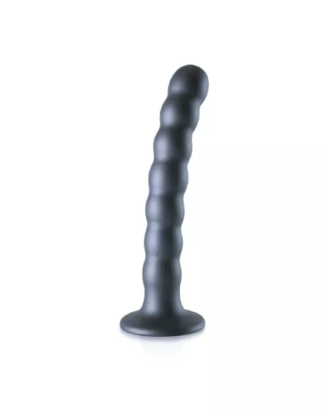 Image du Beaded Silicone G-Spot Dildo de Ouch! by Shots en couleur Gunmetal, 16.5 cm-3