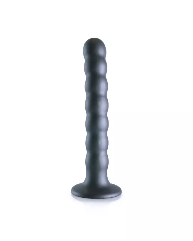 Image du Beaded Silicone G-Spot Dildo de Ouch! by Shots en couleur Gunmetal, 16.5 cm-4