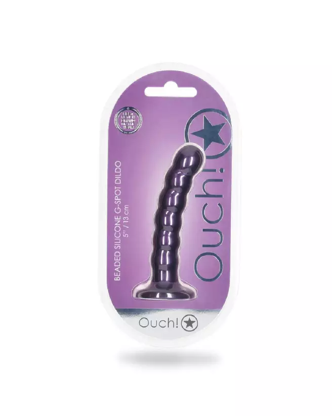 Beaded Silicone G-Spot Dildo 13 cm Metallic Purple by Ouch! Shots-2