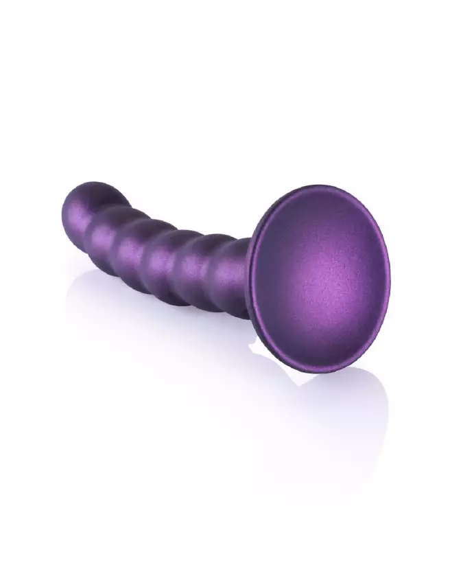 Beaded Silicone G-Spot Dildo 13 cm Metallic Purple by Ouch! Shots-5