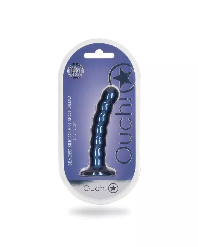 Ouch! by Shots Beaded Silicone G-Spot Dildo in Metallic Blue-2