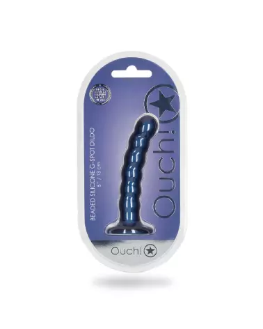 Ouch! by Shots Beaded Silicone G-Spot Dildo in Metallic Blue-2