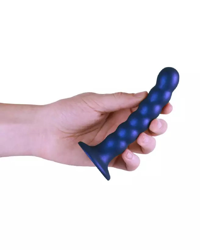 Ouch! by Shots Beaded Silicone G-Spot Dildo in Metallic Blue-7