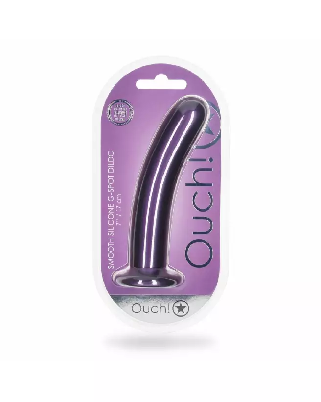 Smooth Silicone G-Spot Dildo Metallic Purple Ouch by Shots-2