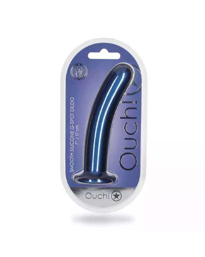 Image du Smooth Silicone G-Spot Dildo 17 cm en Metallic Blue par Ouch! by Shots-2