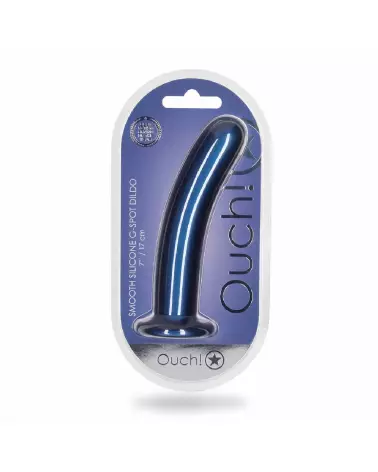 Image du Smooth Silicone G-Spot Dildo 17 cm en Metallic Blue par Ouch! by Shots-2