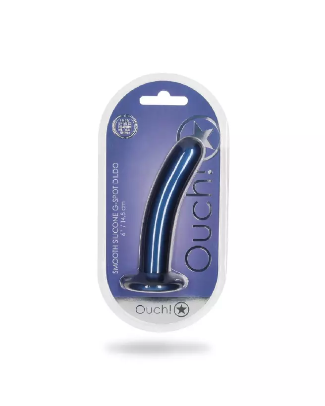 Dildo G-Spot en silicone bleu métallique 6 pouces Ouch! by Shots-2