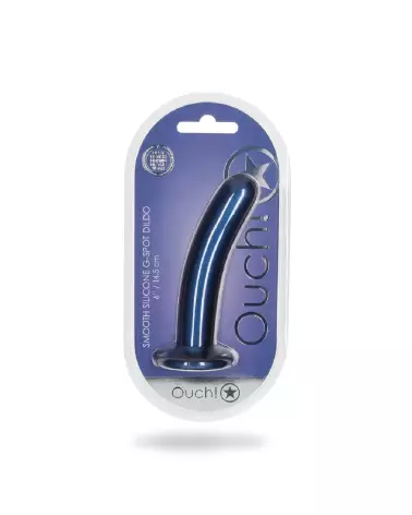 Dildo G-Spot en silicone bleu métallique 6 pouces Ouch! by Shots-2