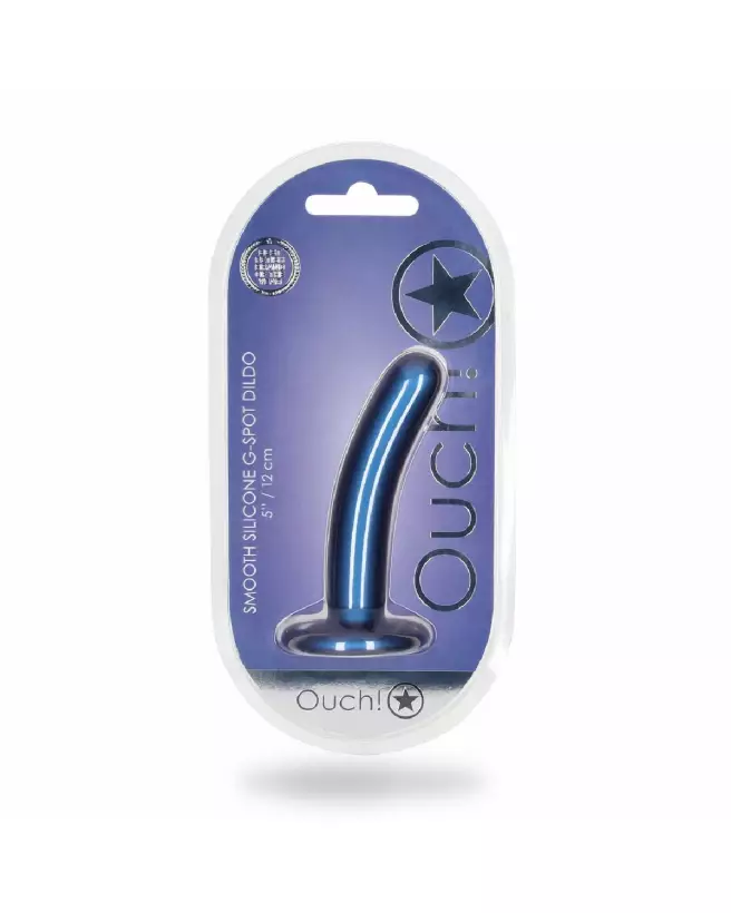 Smooth Silicone G-Spot Dildo Metallic Blue by Ouch! - Premium Quality Adult Toy-2