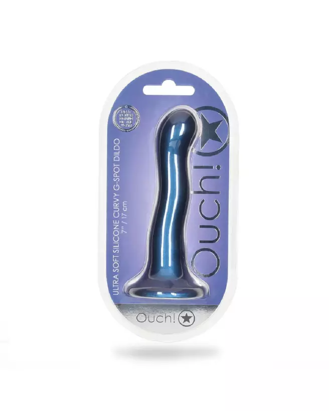Silicone Curvy G-Spot Dildo 17 cm Metallic Blue by Ouch! Shots-2