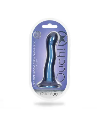 Silicone Curvy G-Spot Dildo 17 cm Metallic Blue by Ouch! Shots-2