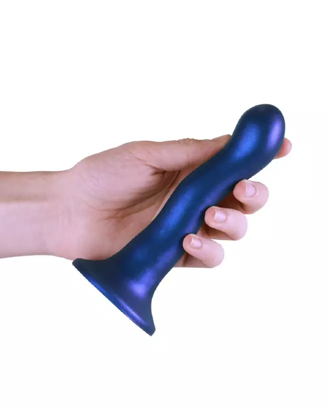 Silicone Curvy G-Spot Dildo 17 cm Metallic Blue by Ouch! Shots-7