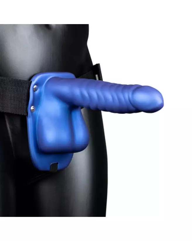 Image du Gode Ceinture Creux à Côtes Ouch! by Shots Bleu Métallique avec Testicules-1