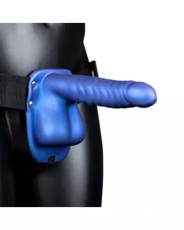Image du Gode Ceinture Creux à Côtes Ouch! by Shots Bleu Métallique avec Testicules-1