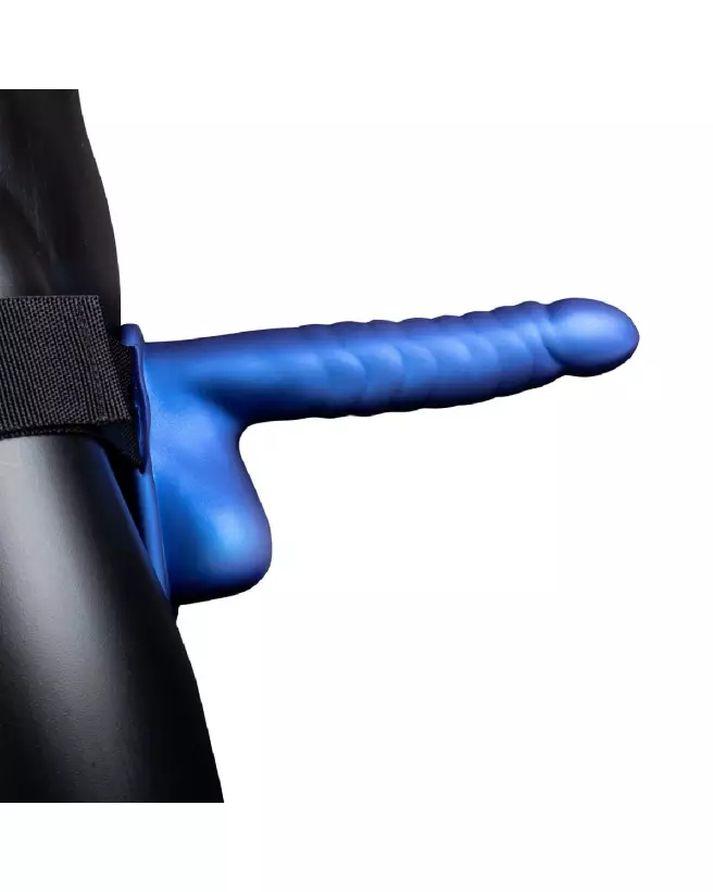 Image du Gode Ceinture Creux à Côtes Ouch! by Shots Bleu Métallique avec Testicules-4