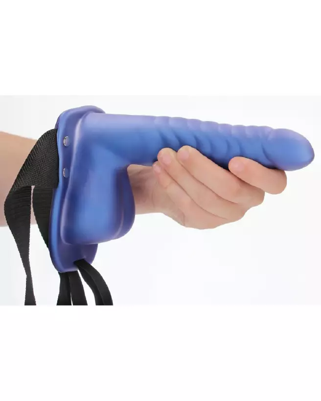 Image du Gode Ceinture Creux à Côtes Ouch! by Shots Bleu Métallique avec Testicules-7