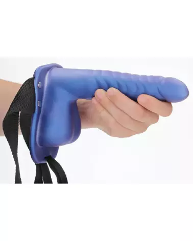 Image du Gode Ceinture Creux à Côtes Ouch! by Shots Bleu Métallique avec Testicules-7