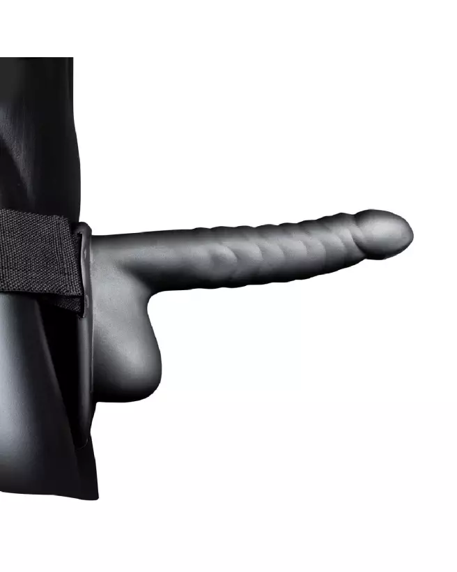 Image du Ribbed Hollow Strap-On with Balls 21 cm Gunmetal par Ouch! by Shots-4