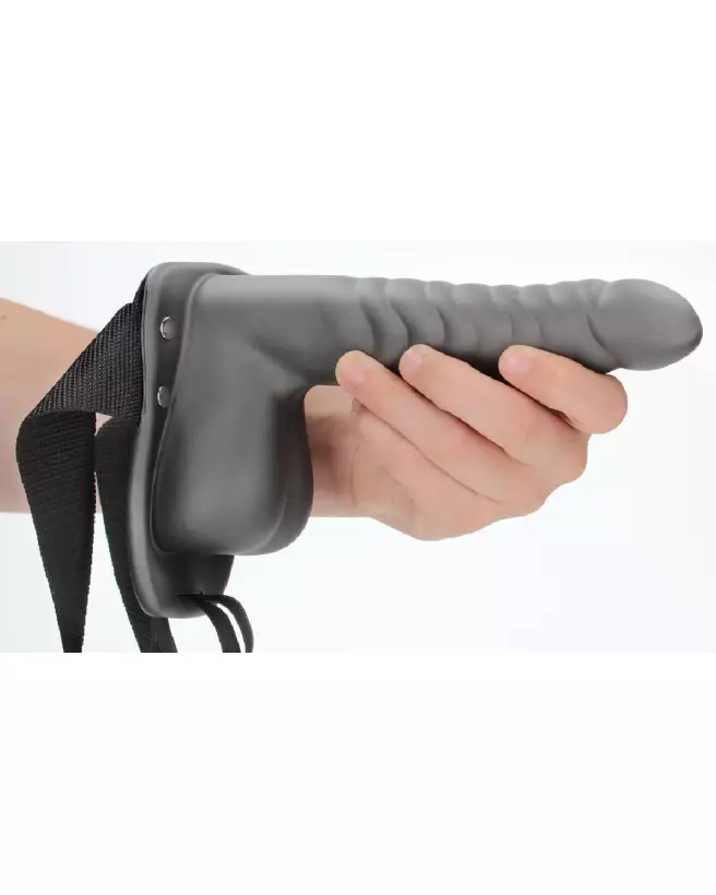 Image du Ribbed Hollow Strap-On with Balls 21 cm Gunmetal par Ouch! by Shots-7