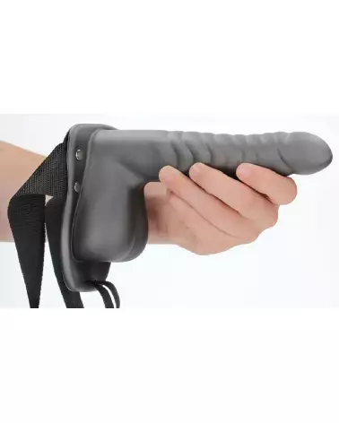 Image du Ribbed Hollow Strap-On with Balls 21 cm Gunmetal par Ouch! by Shots-7
