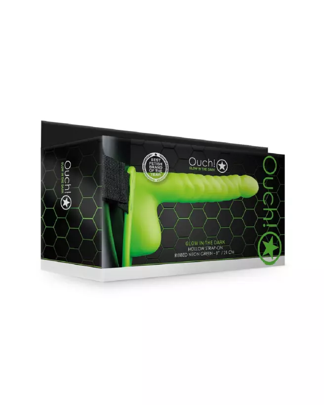 Harnais phosphorescent vert neon Ouch! Shots avec testicules et texture côtelée 21 cm-2