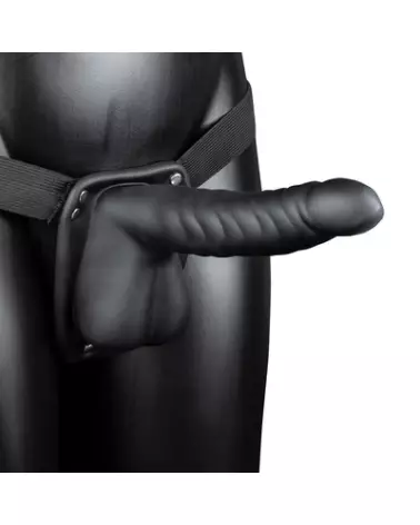 Gode ceinture creux noir avec testicules Ribbed Hollow Strap-On by Ouch! Shots 21 cm-1