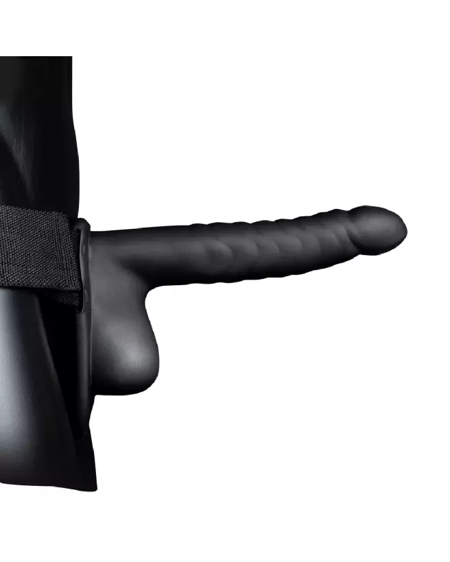 Gode ceinture creux noir avec testicules Ribbed Hollow Strap-On by Ouch! Shots 21 cm-4