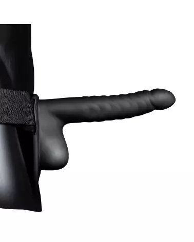 Gode ceinture creux noir avec testicules Ribbed Hollow Strap-On by Ouch! Shots 21 cm-4