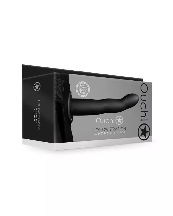 Gode Ceinture Creux Courbé Noir 20 cm Ouch! by Shots, Strap-On Réaliste-2