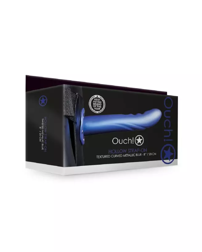 Strap-On Courbé Texturé Bleu Métallique d'Ouch! by Shots pour sensations dynamiques-2
