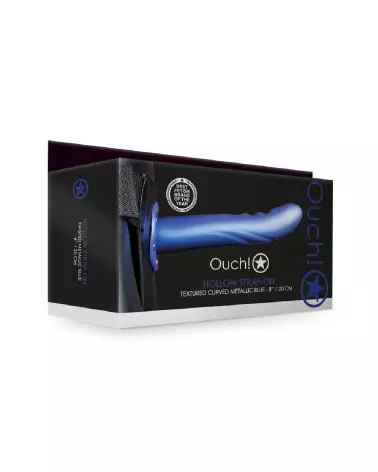 Strap-On Courbé Texturé Bleu Métallique d'Ouch! by Shots pour sensations dynamiques-2