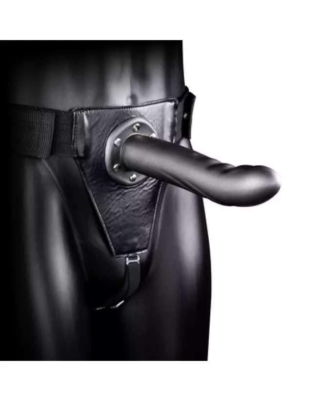 Textured Curved Hollow Strap-On 8 inch Gunmetal by Ouch! - Image du produit-1
