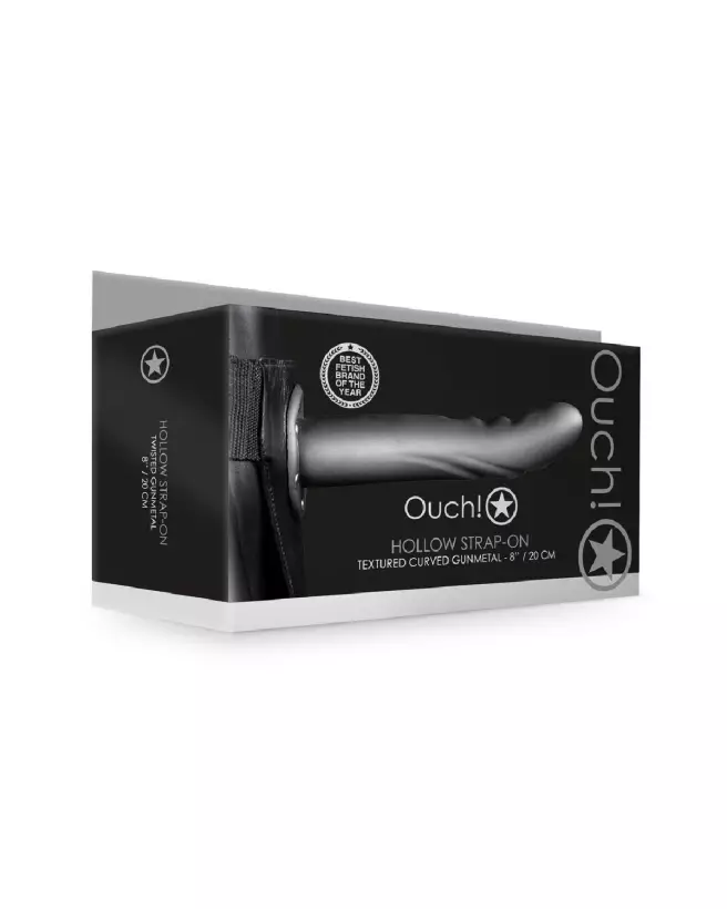 Textured Curved Hollow Strap-On 8 inch Gunmetal by Ouch! - Image du produit-2