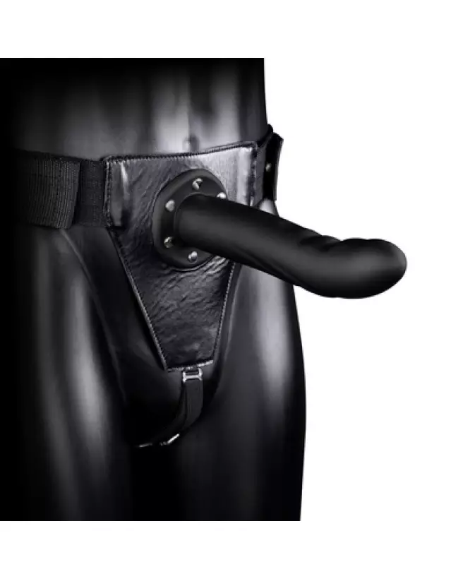 Textured Curved Hollow Strap-On 20 cm Black by Ouch! Shots-1