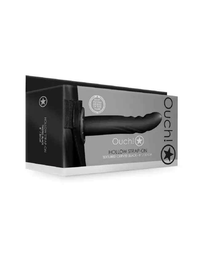 Textured Curved Hollow Strap-On 20 cm Black by Ouch! Shots-2