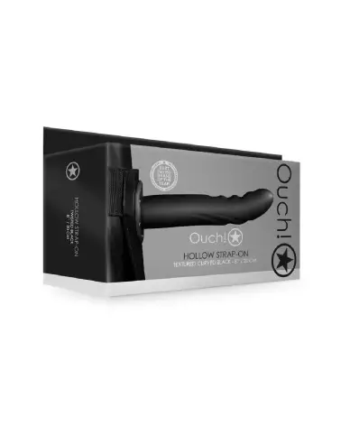 Textured Curved Hollow Strap-On 20 cm Black by Ouch! Shots-2