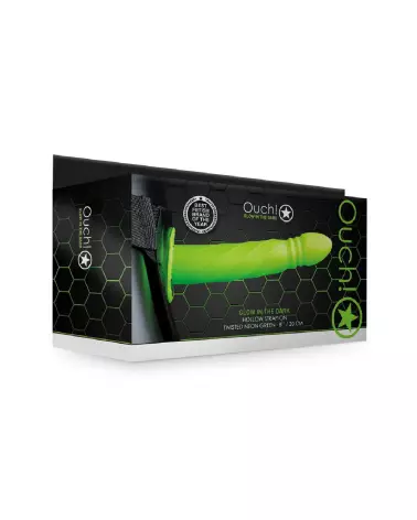 Gode Ceinture Phosphorescent Neon Green Ouch! by Shots 20 cm Hollow Strap-On-2