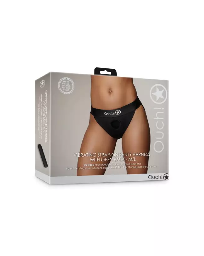 Image de harnais culotte vibrant noir M/L Ouch! by Shots, accessoire érotique ajustable-2