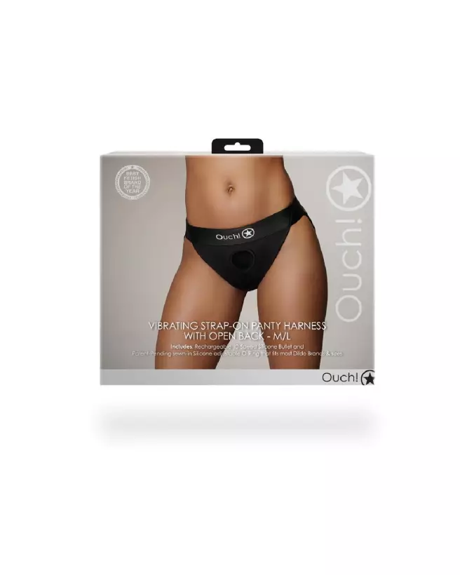 Image de harnais culotte vibrant noir M/L Ouch! by Shots, accessoire érotique ajustable-3