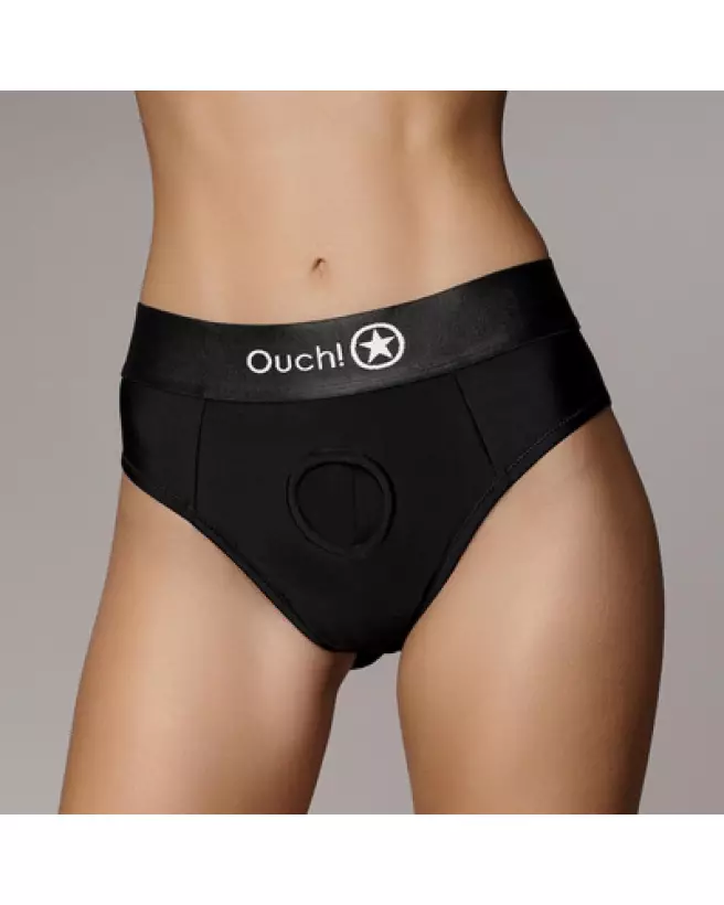 Vibrating Strap-On Thong XS/S de Ouch! by Shots avec straps amovibles en noir-1