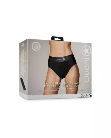 Vibrating Strap-On Thong XS/S de Ouch! by Shots avec straps amovibles en noir-2