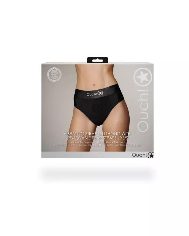 Vibrating Strap-On Thong XS/S de Ouch! by Shots avec straps amovibles en noir-3