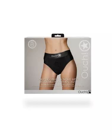 Vibrating Strap-On Thong XS/S de Ouch! by Shots avec straps amovibles en noir-3