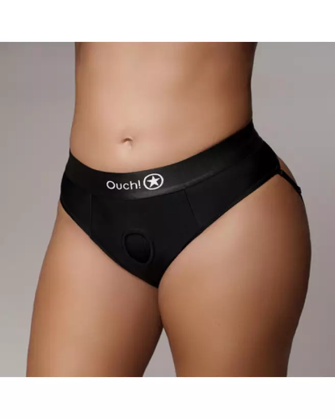 Vibrating Strap-On Thong XL/XXL Black with Removable Butt Straps by Ouch! Shots-1