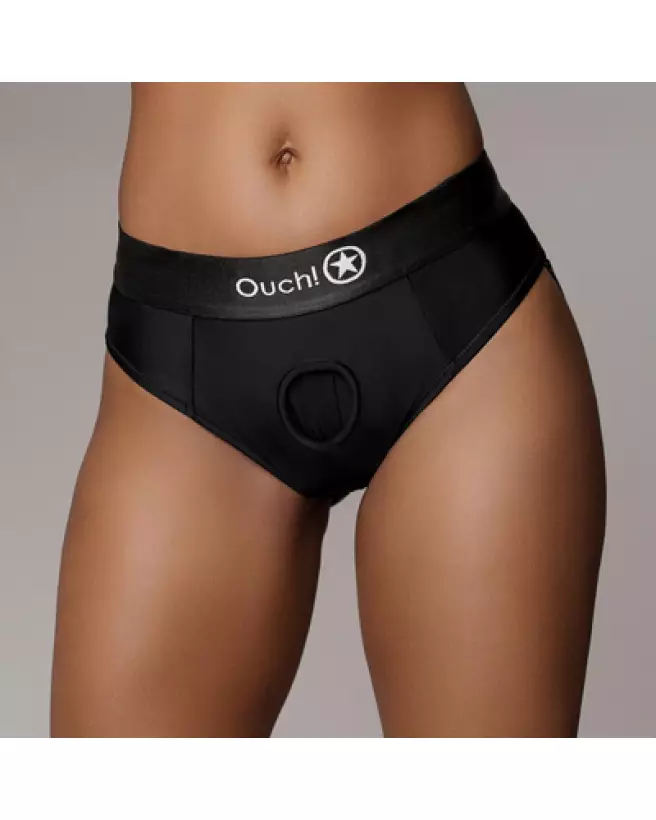 Vibrating Strap-on Thong Ouch! by Shots noir avec sangles amovibles Taille M/L-1