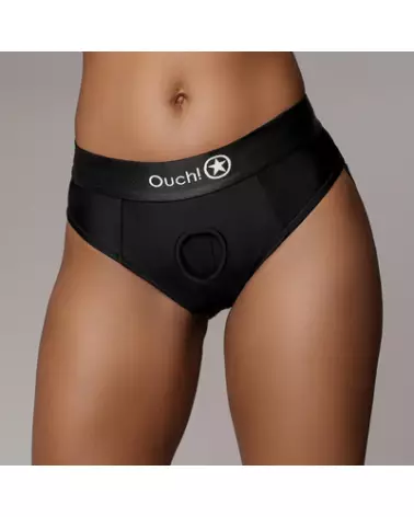 Vibrating Strap-on Thong Ouch! by Shots noir avec sangles amovibles Taille M/L-1