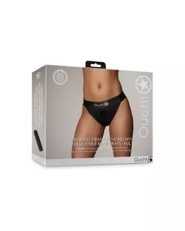 Vibrating Strap-on Thong Ouch! by Shots noir avec sangles amovibles Taille M/L-2
